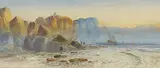 Rocky coastal view with ships by Edwin Earp, watercolour, offered Feb 2026