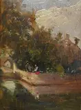 Riverscape with anglers by Thomas Churchyard, ink, sold Jan 2026
