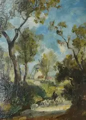 Lane with Windmill by Thomas Churchyard, oil on board, sold Jan 2026