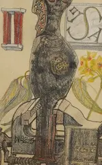 Abstract study with flowers by Barbara Tribe, 1963, drawing, sold Jan 2026