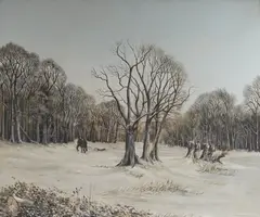 Woodsmen by Nick Mace, oil on board, sold Jan 2026