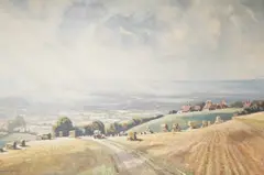 Bailing in Kent by Kenneth Denton, oil on board, sold Jan 2026