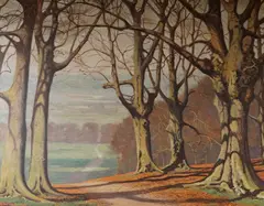 'Winter landscape with path by Kenneth Denton, oil on board, sold Jan 2026