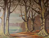 'Winter landscape with path by Kenneth Denton, oil on board, sold Jan 2026