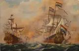 The Four Days Battle between English and Dutch, 1666 by Donald Ayres, oil on canvas, sold Jan 2026