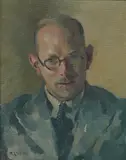 Portrait of a bespectacled man by Robert Lyon, oil on canvas, sold Jan 2026