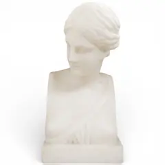 A marble bust of a maiden by Ernesto Cali, 1868, sculpture, sold Jan 2026