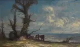 Cumulus Clouds, Kent by Kenneth Denton, oil on board, sold Jan 2026