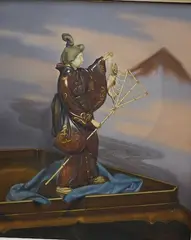 Still life of a Meji figure by Tom W. Quinn, oil on canvas, sold Jan 2026