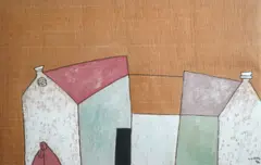 Figures before houses by Lê Thiết Cương, gouache, sold Jan 2026