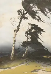 Birches in a Storm by Oscar Droege, pencil, sold Jan 2026