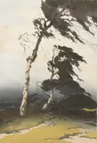 Birches in a Storm by Oscar Droege, pencil, sold Jan 2026