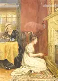 Figures in an interior by George Gilbert Kilburne, watercolour, sold Dec 2025