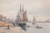 Harbour scene by Louis Etienne Timmermans, watercolour, sold Dec 2025