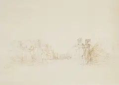 Street scene with two figures by Ronald Searle, ink, sold Dec 2025