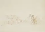 Street scene with two figures by Ronald Searle, ink, sold Dec 2025