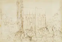 Cucumber Sellers, Wurzburg by Ronald Searle, ink, sold Dec 2025