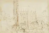 Cucumber Sellers, Wurzburg by Ronald Searle, ink, sold Dec 2025