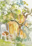 Garden scene by John Livesey, watercolour, offered Dec 2025