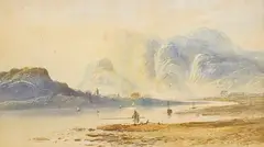 Mountainous riverscape with angler by Edwin Earp, watercolour, offered Dec 2025