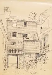 Study of a house by Herbert Marshall, 1890, ink, sold Dec 2025