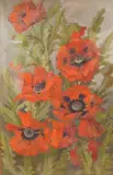 Still life study of poppies by E.P. Hamilton, watercolour, sold Dec 2025