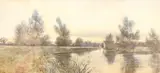 A tranquil river landscape by Frederick Gordon Fraser, watercolour, offered Dec 2025