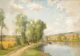 A river scene with figures by André des Fontaines, watercolor, sold Dec 2025