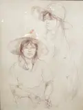 A sketch of two young girls by Victor Andre, drawing, sold Dec 2025