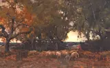 Normandy Landscape with Shepherd and Sheep by Claude Hayes, oil on canvas, sold Dec 2025