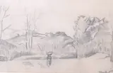 A figure in a landscape by Jean Marchand, charcoal on paper, offered Dec 2025