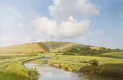 High and Over and the River Cuckmere, Sussex by Frank Wootton, oil on canvas, sold Dec 2025