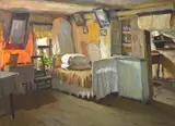 Bedroom interior by Boris Nikolayev, oil on canvas, sold Dec 2025