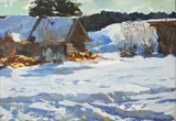 Dacha in Winter by Yuri Matushevski, oil on board, sold Dec 2025