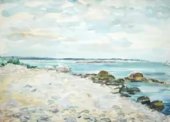 Coastal landscape by Paul Lucien Maze, watercolour, sold Dec 2025