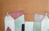 Figures before houses by Lê Thiết Cương, gouache, sold Dec 2025