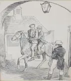 A humorous cartoon relating to the Anglo-American Loan Agreement by Ernest Howard Shepard, Wood, sold Dec 2025