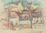 The Village by Frederick James Porter, 1921, mixed media, sold Dec 2025