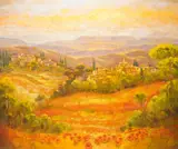 Mediterranean landscape with villas by Jean-Claude Picard, oil on canvas, sold Dec 2025