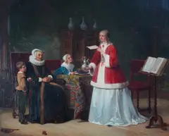 The Family Letter by David van der Kellen, oil on panel, sold Dec 2025