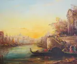 Venetian canal with gondola by Alfred August Bachmann, oil on canvas, sold Dec 2025