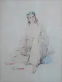 Study of a semi-nude woman seated on a cushion by Amedeo Preziosi, watercolour and bodycolour, sold Dec 2025