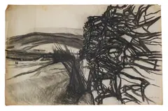 Landscape study by Brian Perrin, charcoal on paper, sold Dec 2025
