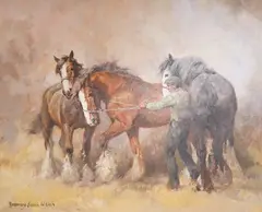 Study of three shire horses by Rosemary Sarah Welch, oil on canvas, sold Nov 2025
