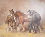 Study of three shire horses by Rosemary Sarah Welch, oil on canvas, sold Nov 2025