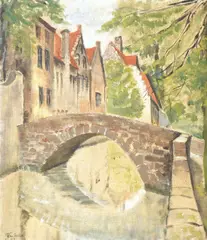 Pont Du Cheval, Bruges by John Skelton, oil on canvas, sold Nov 2025
