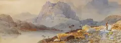 Mountainous riverscape with figure by Aaron Edwin Penley, watercolour, sold Nov 2025