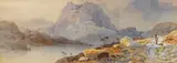 Mountainous riverscape with figure by Aaron Edwin Penley, watercolour, sold Nov 2025
