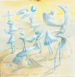Figures on a Hillside by Aldous Eveleigh, 1988, watercolour, offered Nov 2025