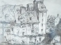 Old House, Espalion by Frank Brangwyn, etching, sold Nov 2025